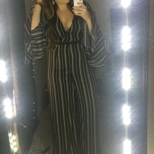 Altar'd State Black and White Striped Bell Sleeve Jumpsuit